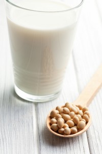 soy beans and soymilk on table